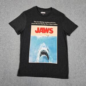 JAWS Mens Large Charcoal Gray Retro Poster T-Shirt